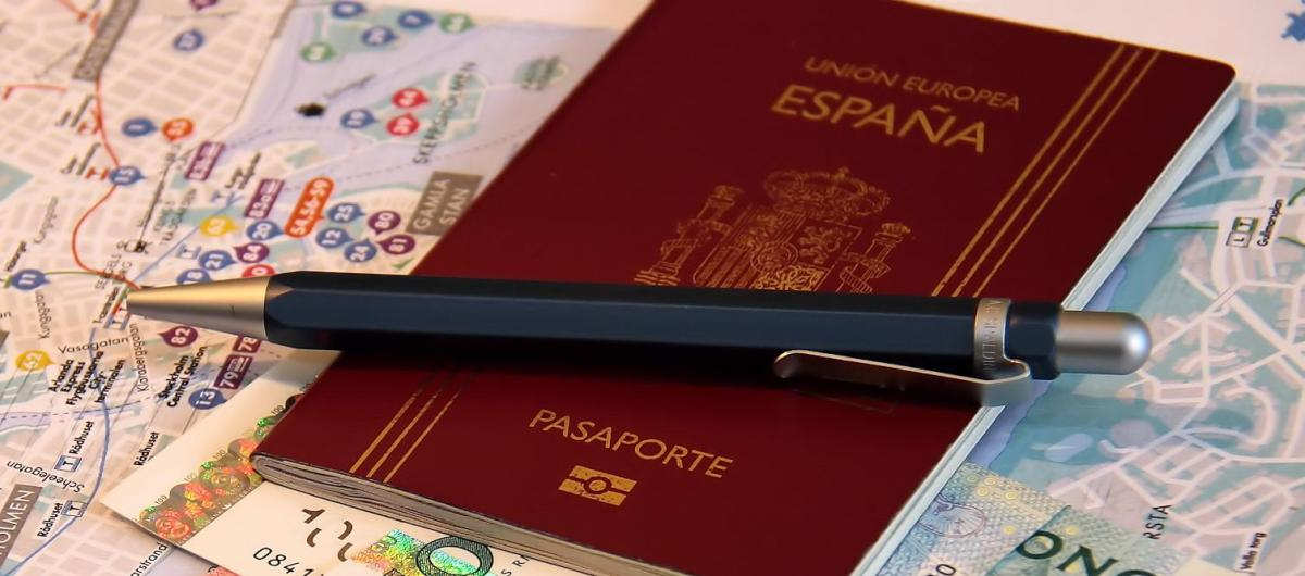 Spain passport placed on the map
