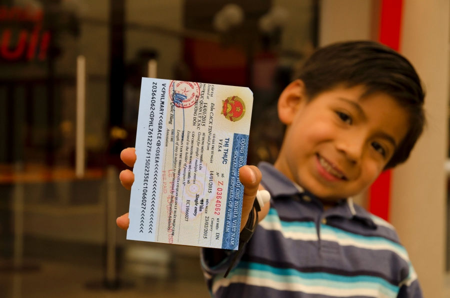 Small boy having the vietnam Visa